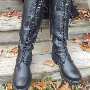 Lace up Knee High Combat Boots Wide Calf 10W